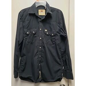 Larry Mahan Shirt Men M Black Western Pearl Snap Diamond Rodeo Cowboy Collection
